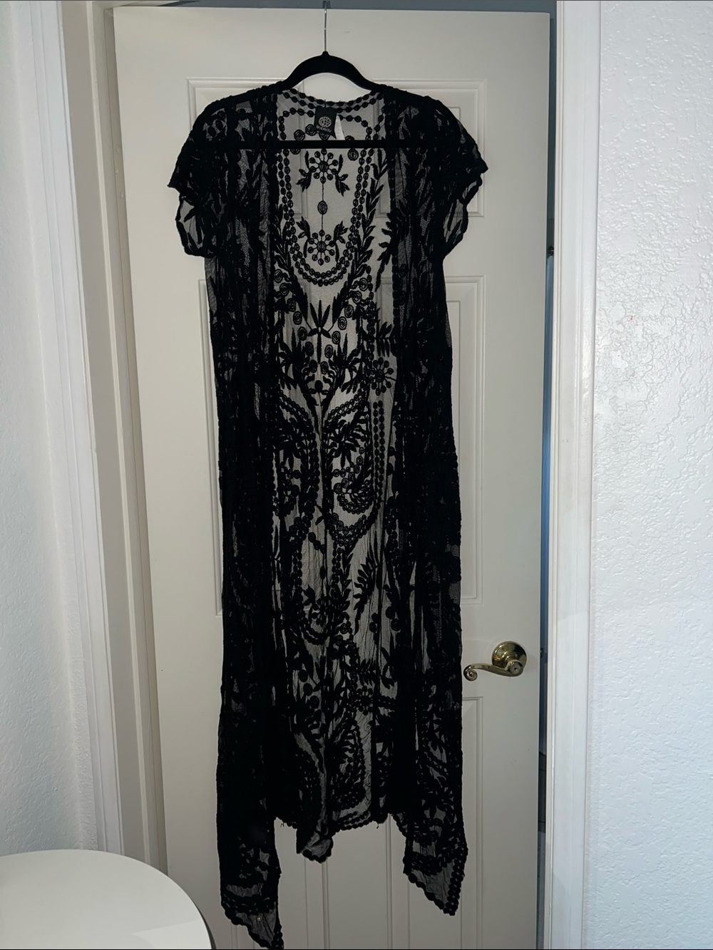 Black Embroidered Sheer Maxi Cover Up